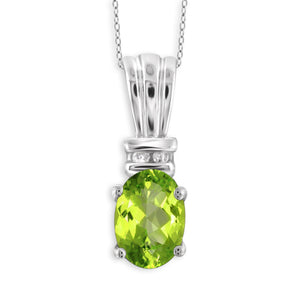 JewelonFire 3/4 Carat T.G.W. Peridot And 1/20 Carat T.W. White Diamond Sterling Silver Pendant - Assorted Colors