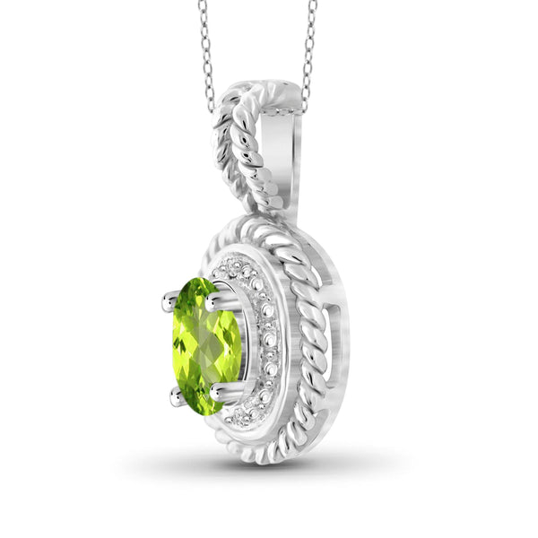 JewelonFire 1/2 Carat T.G.W. Peridot and White Diamond Accent Sterling Silver Pendant - Assorted Colors