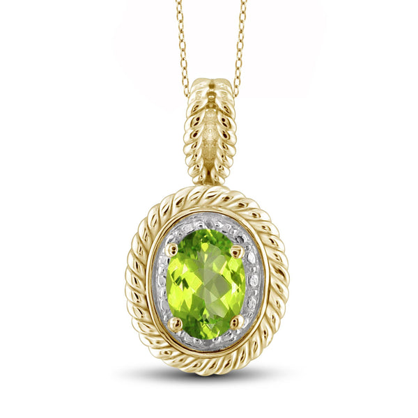 JewelonFire 1/2 Carat T.G.W. Peridot and White Diamond Accent Sterling Silver Pendant - Assorted Colors