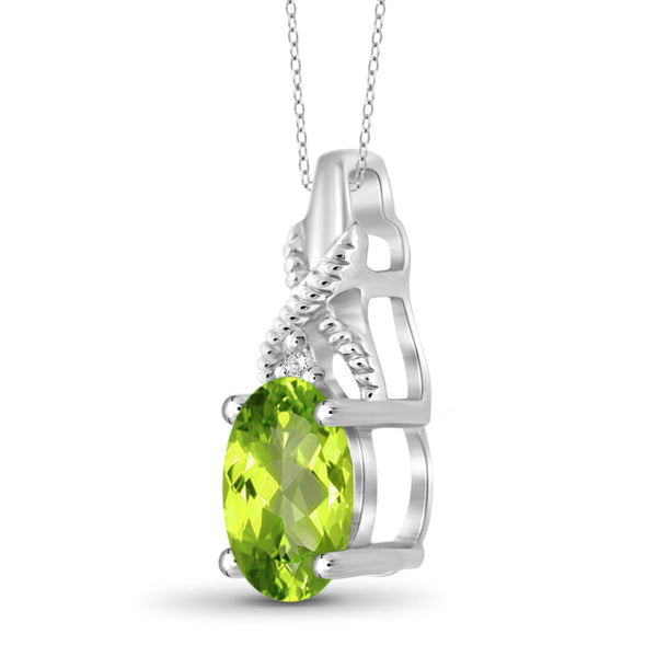 JewelonFire 3/4 Carat T.G.W. Peridot and White Diamond Accent Sterling Silver Pendant - Assorted Colors