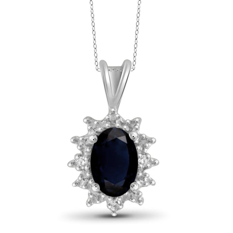 JewelonFire 0.60 Carat T.G.W. Sapphire and White Diamond Accent Sterling Silver Pendant - Assorted Colors