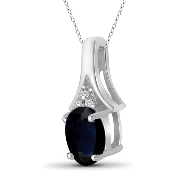 JewelonFire 0.60 Carat T.G.W. Sapphire and White Diamond Accent Sterling Silver Pendant