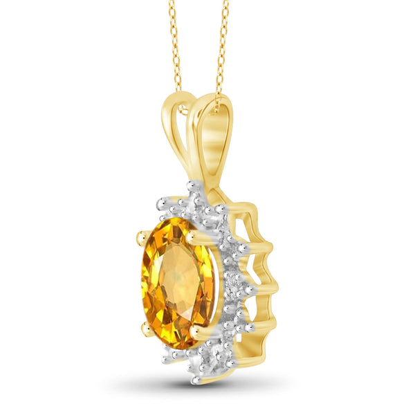 JewelonFire 1/2 Carat T.G.W. Citrine and White Diamond Accent Sterling Silver Pendant - Assorted Colors