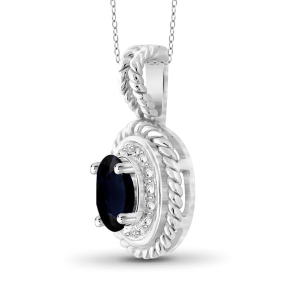 JewelonFire 0.60 Carat T.G.W. Sapphire and White Diamond Accent Sterling Silver Pendant - Assorted Colors