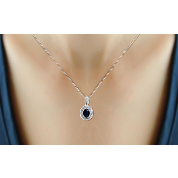 JewelonFire 0.60 Carat T.G.W. Sapphire and White Diamond Accent Sterling Silver Pendant - Assorted Colors