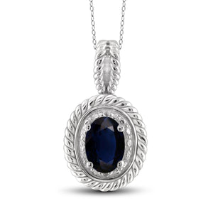 JewelonFire 0.60 Carat T.G.W. Sapphire and White Diamond Accent Sterling Silver Pendant - Assorted Colors