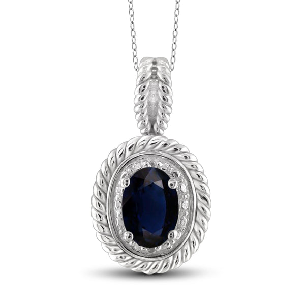 JewelonFire 0.60 Carat T.G.W. Sapphire and White Diamond Accent Sterling Silver Pendant - Assorted Colors