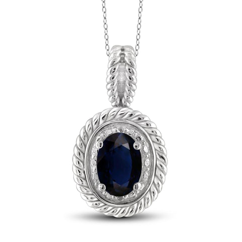 JewelonFire 0.60 Carat T.G.W. Sapphire and White Diamond Accent Sterling Silver Pendant - Assorted Colors