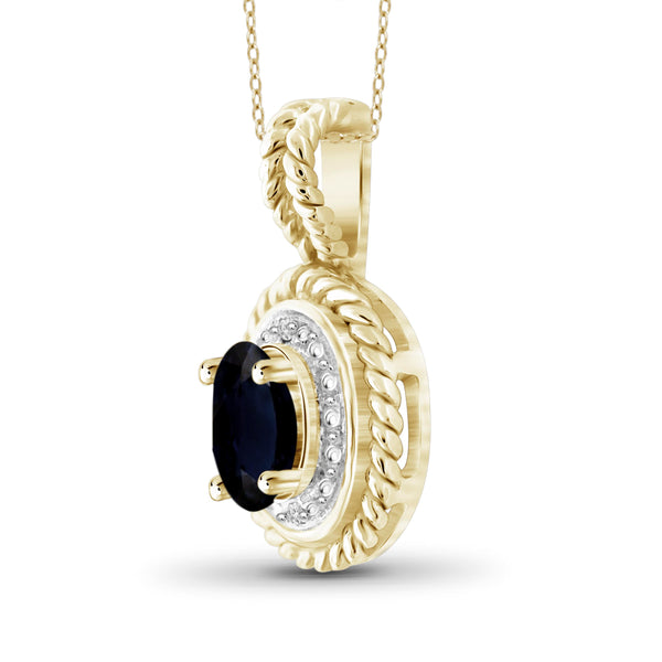 JewelonFire 0.60 Carat T.G.W. Sapphire and White Diamond Accent Sterling Silver Pendant - Assorted Colors