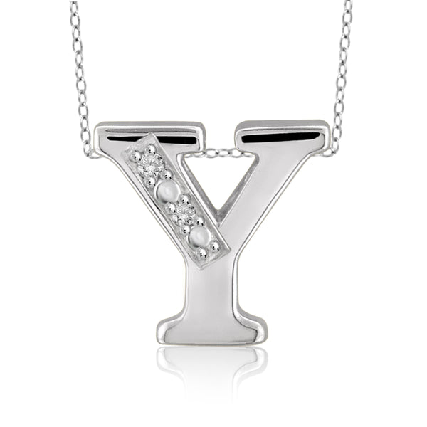 JewelonFire Yours Truly Diamond Accent Sterling Silver "A TO Z" Initial Necklace