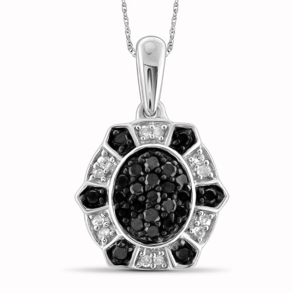 JewelonFire 1.00 Carat T.W. Black And White Diamond Sterling Silver 3 Piece Jewelry Set