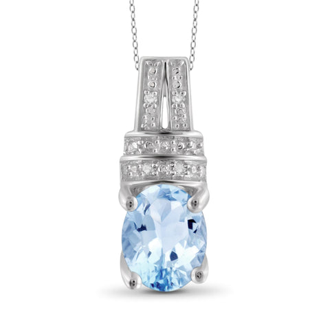 JewelonFire 1 1/2 Carat T.G.W. Sky Blue Topaz And White Diamond Sterling Silver Pendant - Assorted Colors