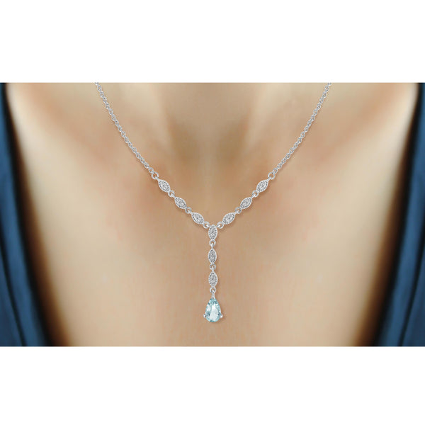 JewelonFire 2 1/4 Carat T.G.W. Sky Blue Topaz And White Diamond Sterling Silver Necklace - Assorted Colors