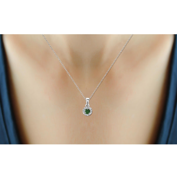 JewelonFire 1/2 Carat T.W. Green And White Diamond Sterling Silver Halo Pendant