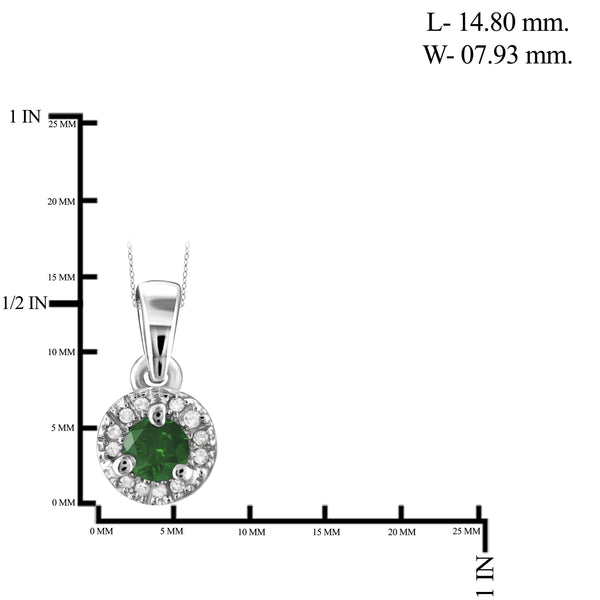 JewelonFire 1/2 Carat T.W. Green And White Diamond Sterling Silver Halo Pendant