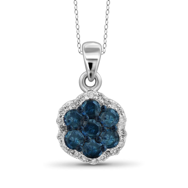 JewelonFire 1/2 Carat T.W. Blue And White Diamond Sterling Silver Cluster Pendant