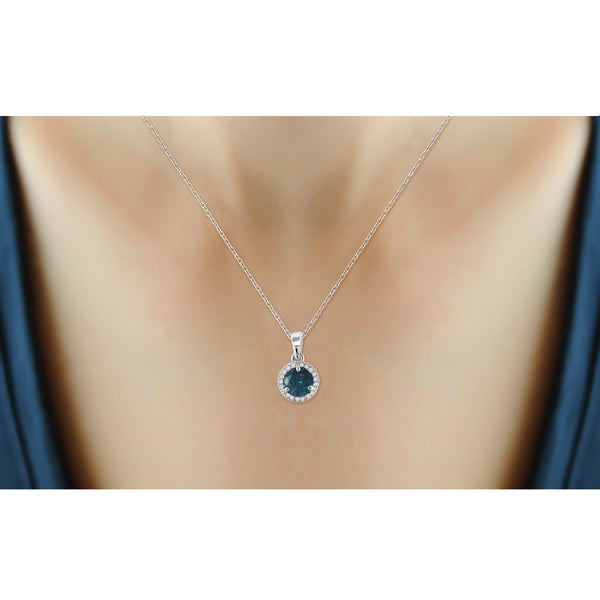 JewelonFire 1.00 Carat T.W. Blue And White Diamond Sterling Silver Halo Pendant