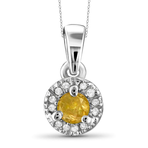 JewelonFire 1/2 Carat T.W. Yellow And White Diamond Sterling Silver Halo Pendant