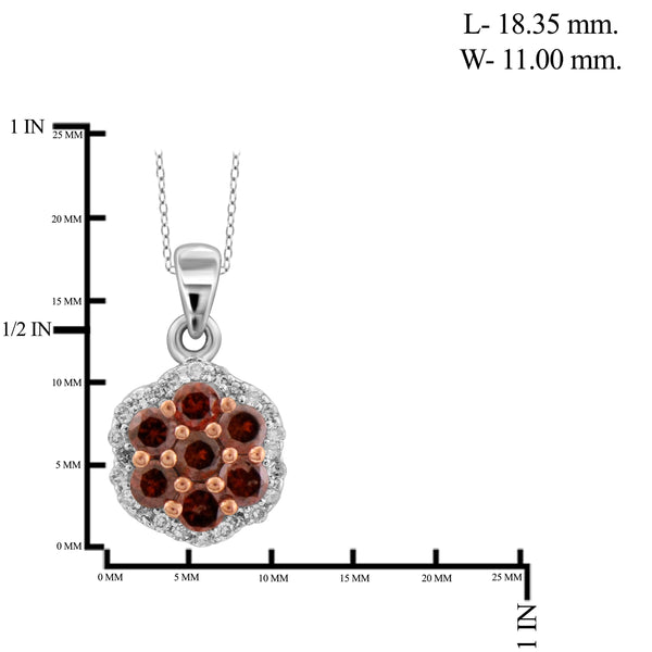 JewelonFire 1.00 Carat T.W. Red And White Diamond Sterling Silver Cluster Pendant