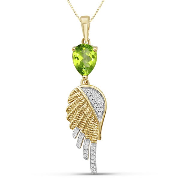 JewelonFire 1.00 Carat T.G.W. Peridot & Created White Sapphire Two Tone Sterling Silver Pendant - Assorted Colors