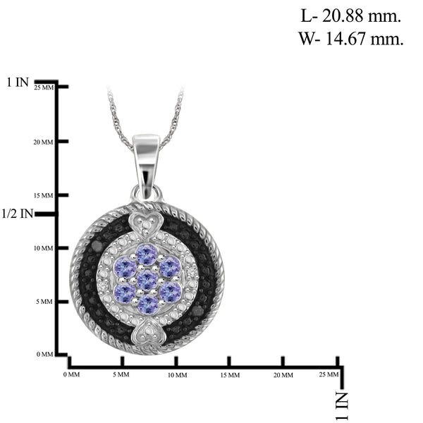 JewelonFire 1.10 Carat T.G.W. Tanzanite And 1/10 Carat T.W. Black & White Diamond Sterling Silver 3 Piece Jewelry Set - Assorted Colors