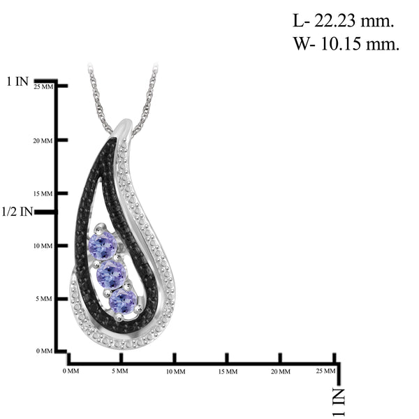 JewelonFire 0.90 Carat T.G.W. Tanzanite And 1/20 Carat T.W. Black & White Diamond Sterling Silver 3 Piece Jewelry Set - Assorted Colors