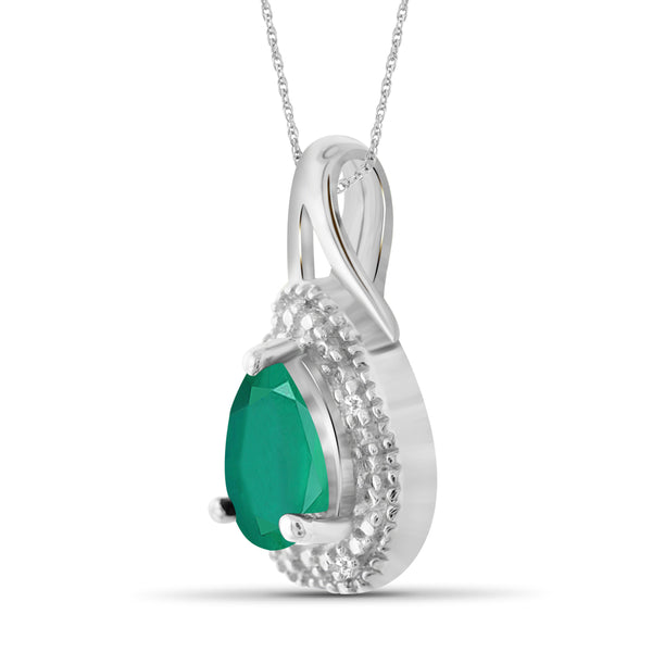 JewelonFire 0.70 Carat T.G.W. Genuine Emerald and Accent White Diamond Sterling Silver Pendant - Assorted Colors