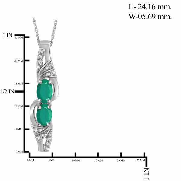 JewelonFire 1.80 Carat T.G.W. Emerald And 1/20 Carat T.W. White Diamond Sterling Silver 3 Piece Jewelry Set - Assorted Colors