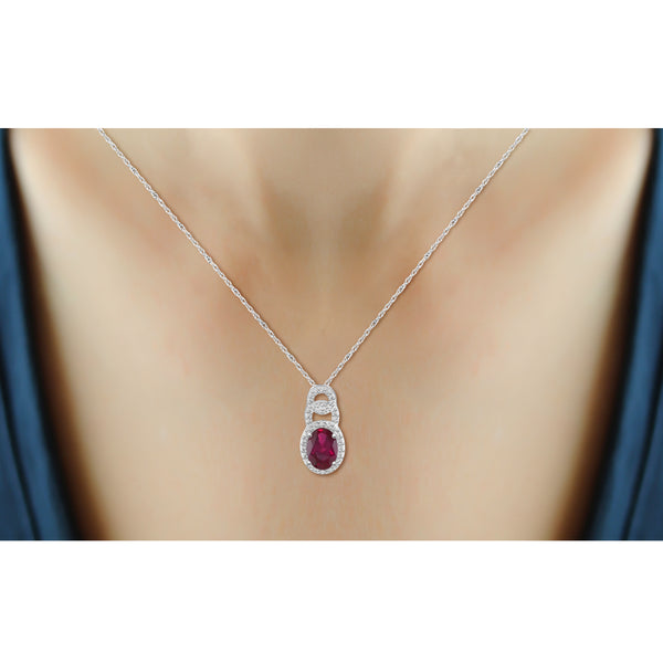 JewelonFire 5.60 Carat T.G.W. Ruby And 1/20 Carat T.W. White Diamond Sterling Silver 3 Piece Jewelry Set - Assorted Colors