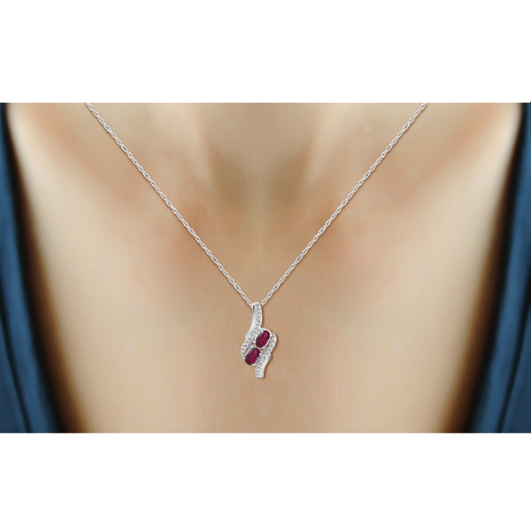 JewelonFire 2.00 Carat T.G.W. Ruby And 1/20 Carat T.W. White Diamond Sterling Silver 3 Piece Jewelry Set - Assorted Colors