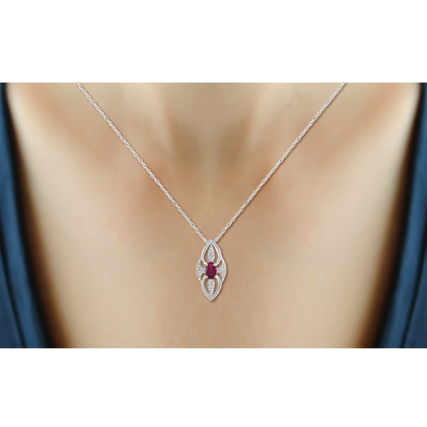 JewelonFire 1.40 Carat T.G.W. Ruby And 1/20 Carat T.W. White Diamond Sterling Silver 3 Piece Jewelry Set - Assorted Colors