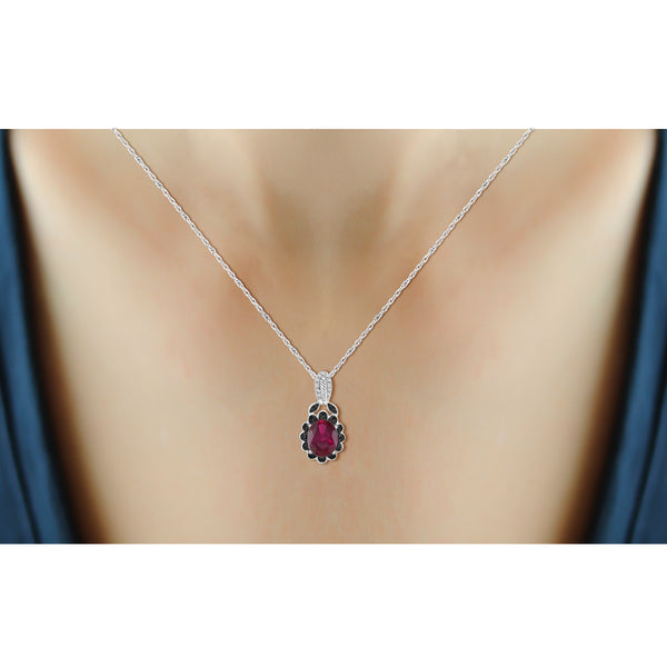 JewelonFire 6.70 Carat T.G.W. Ruby And 1/20 Carat T.W. Black & White Diamond Sterling Silver 3 Piece Jewelry Set - Assorted Colors