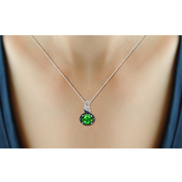 JewelonFire 4.20 Carat T.G.W. Chrome Diopside And 1/20 Carat T.W. Black & White Diamond Sterling Silver 3 Piece Jewelry Set - Assorted Colors