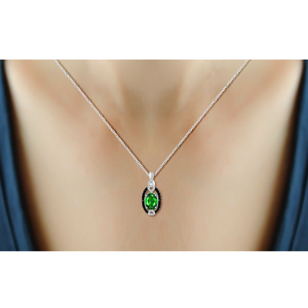 JewelonFire 3.50 Carat T.G.W. Chrome Diopside And 1/20 Carat T.W. Black & White Diamond Sterling Silver 3 Piece Jewelry Set - Assorted Colors