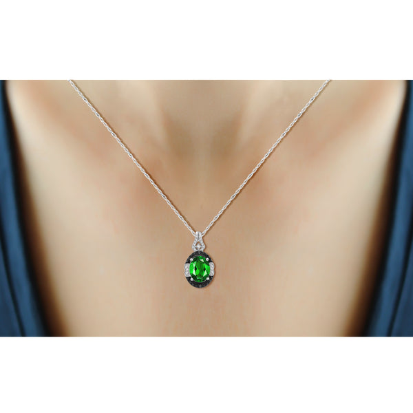 JewelonFire 4.70 Carat T.G.W. Chrome Diopside And 1/10 Carat T.W. Black & White Diamond Sterling Silver 3 Piece Jewelry Set - Assorted Colors