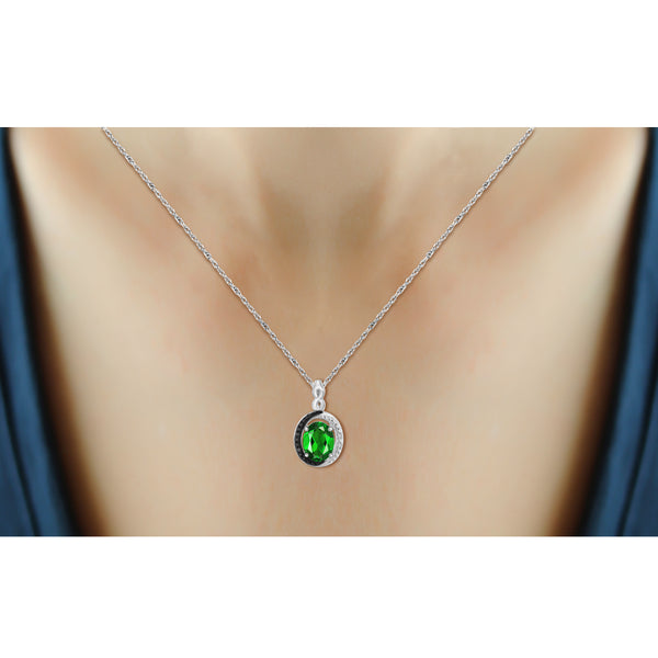 JewelonFire 4.20 Carat T.G.W. Chrome Diopside And 1/20 Carat T.W. Black & White Diamond Sterling Silver 3 Piece Jewelry Set - Assorted Colors