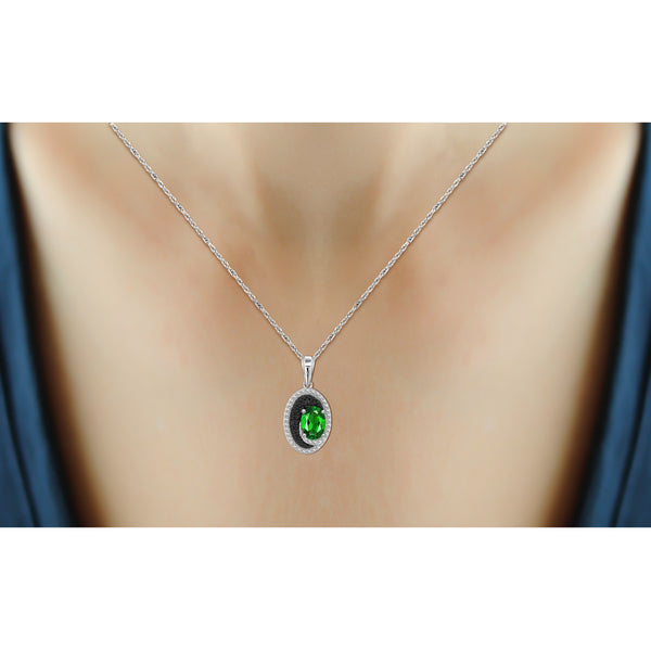 JewelonFire 3.50 Carat T.G.W. Chrome Diopside And 1/20 Carat T.W. Black & White Diamond Sterling Silver 3 Piece Jewelry Set - Assorted Colors