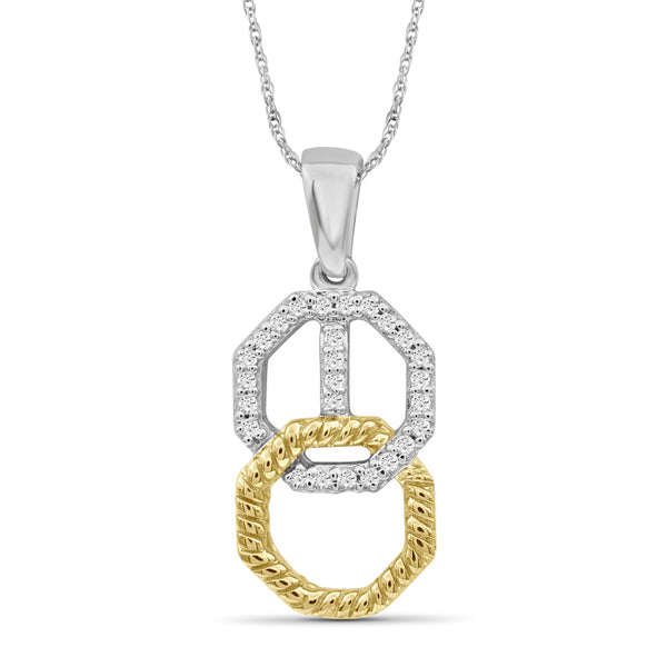 JewelonFire 1/10 Carat T.W. White Diamond Two Tone Silver Octagon Pendant