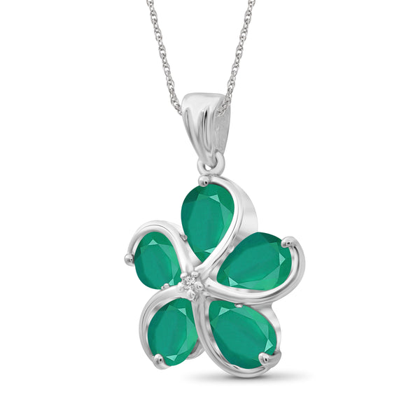 JewelonFire 3.45 Carat T.G.W. Genuine Emerald and Accent White Diamond Sterling Silver Flower Pendant - Assorted Colors