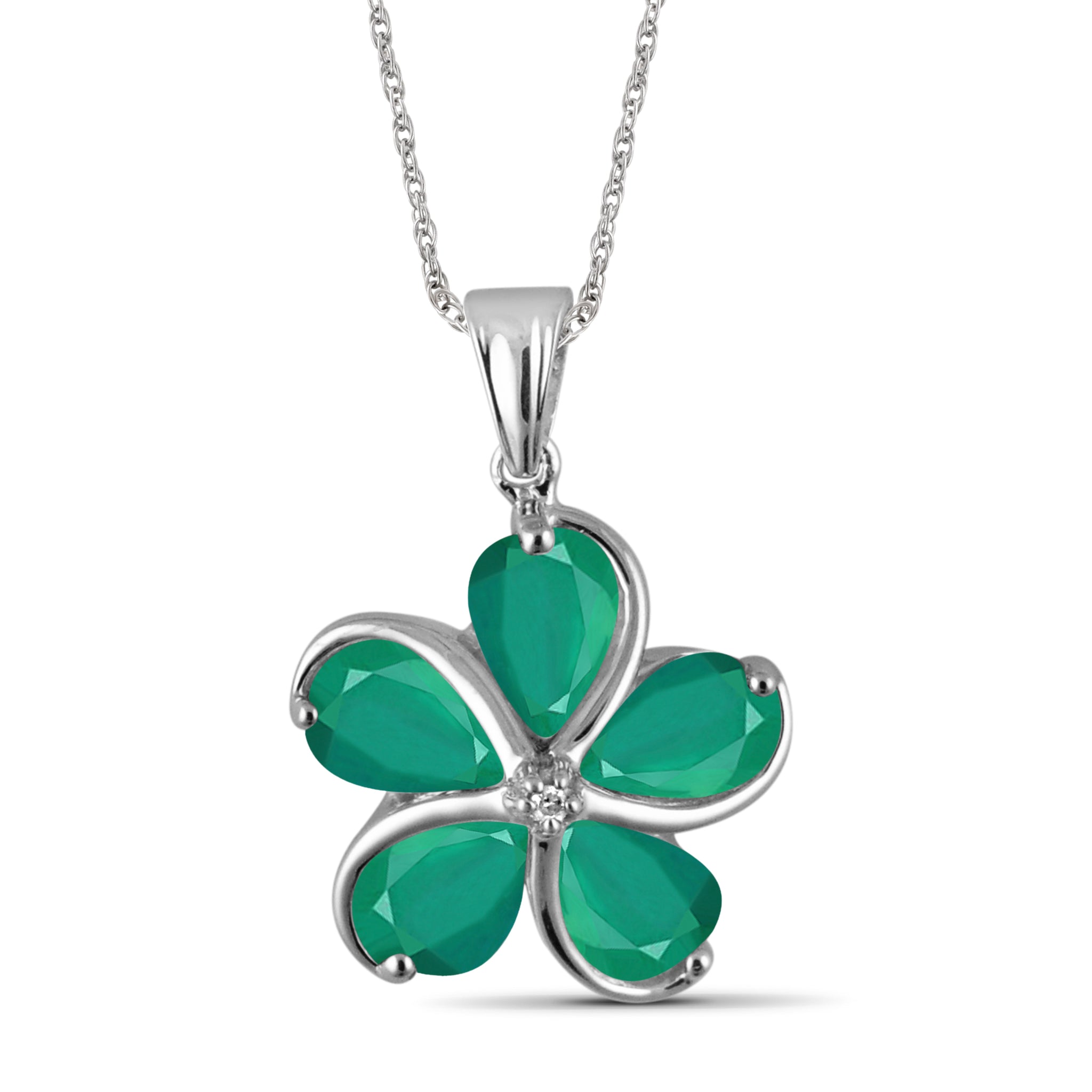 JewelonFire 3.45 Carat T.G.W. Genuine Emerald and Accent White Diamond Sterling Silver Flower Pendant - Assorted Colors