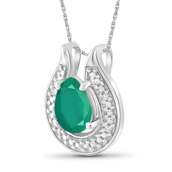 JewelonFire 0.70 Carat T.G.W. Genuine Emerald and Accent White Diamond Sterling Silver Pendant - Assorted Colors