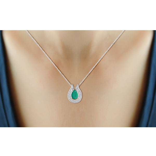 JewelonFire 0.70 Carat T.G.W. Genuine Emerald and Accent White Diamond Sterling Silver Pendant - Assorted Colors