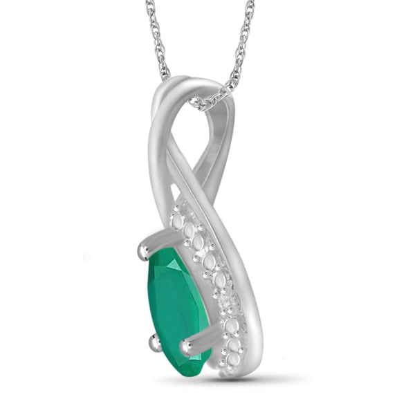 JewelonFire 0.70 Carat T.G.W. Genuine Emerald and Accent White Diamond Sterling Silver Pendant - Assorted Colors