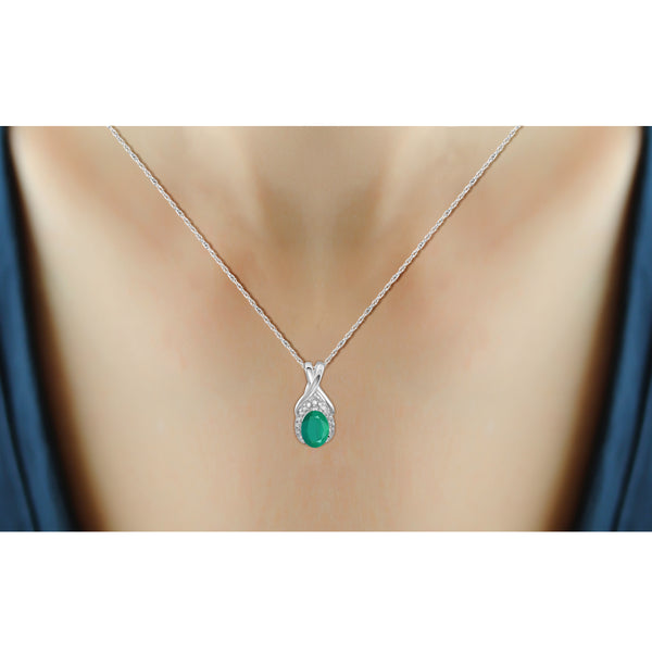 JewelonFire 0.70 Carat T.G.W. Genuine Emerald and Accent White Diamond Sterling Silver Pendant - Assorted Colors