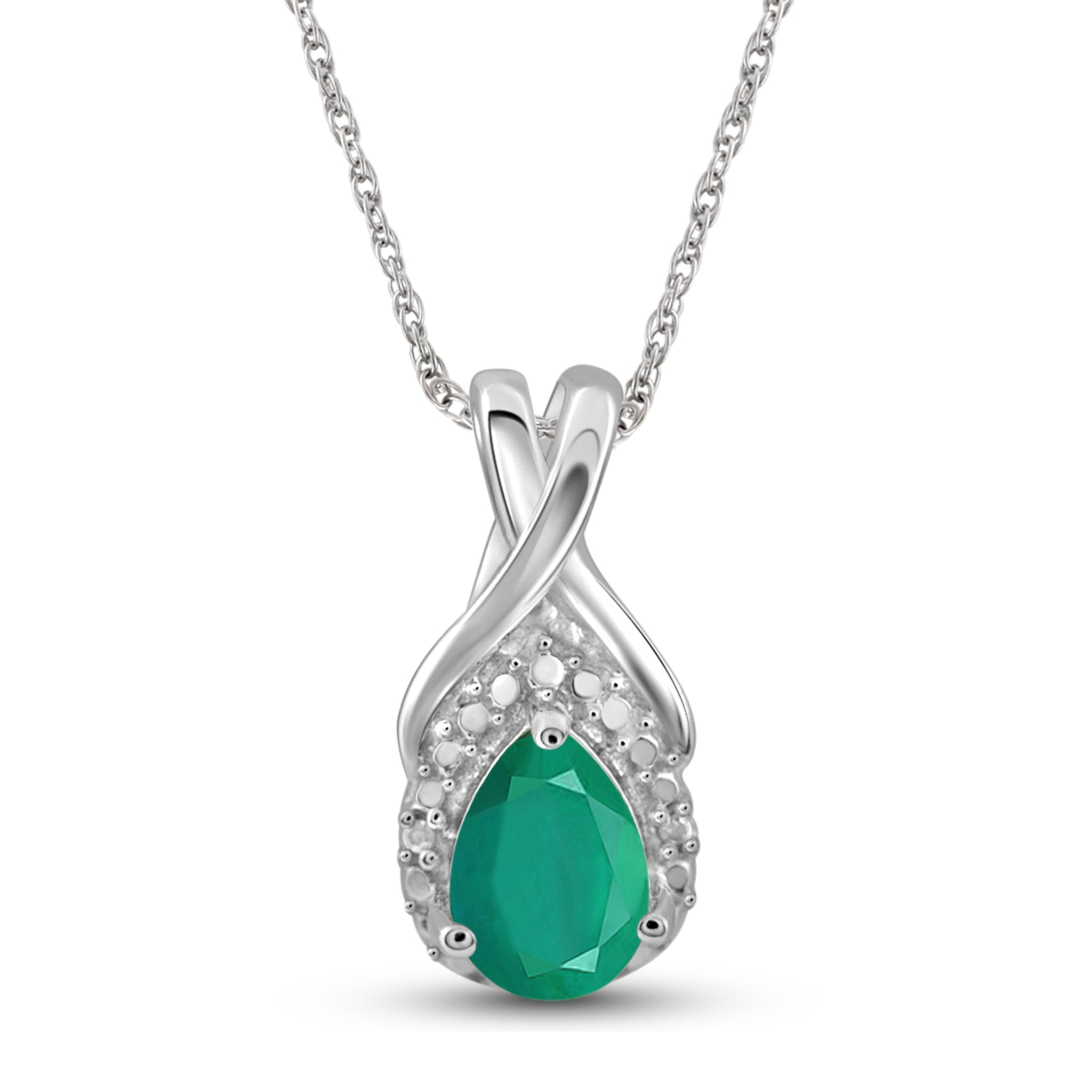 JewelonFire 0.70 Carat T.G.W. Genuine Emerald and Accent White Diamond Sterling Silver Pendant - Assorted Colors