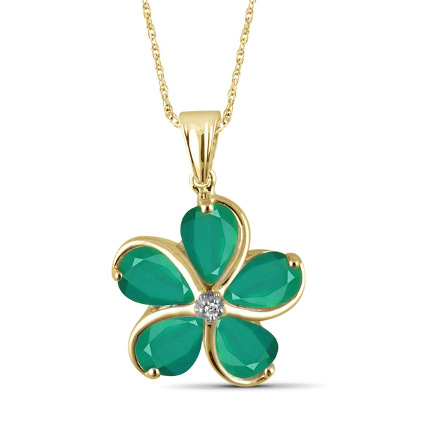 JewelonFire 3.45 Carat T.G.W. Genuine Emerald and Accent White Diamond Sterling Silver Flower Pendant - Assorted Colors