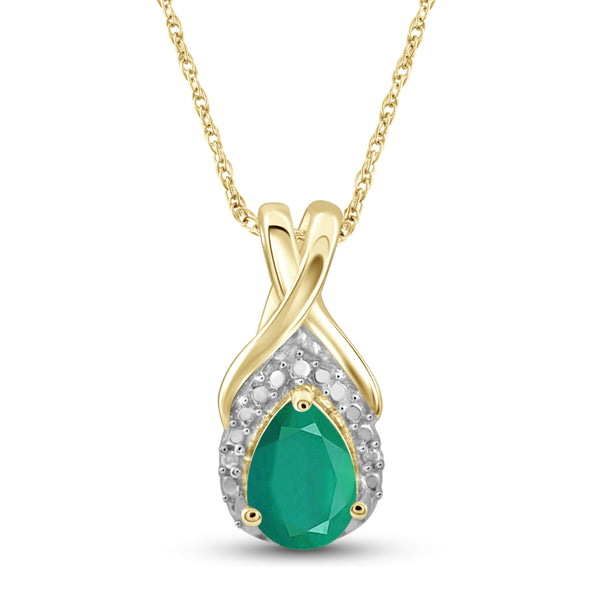 JewelonFire 0.70 Carat T.G.W. Genuine Emerald and Accent White Diamond Sterling Silver Pendant - Assorted Colors