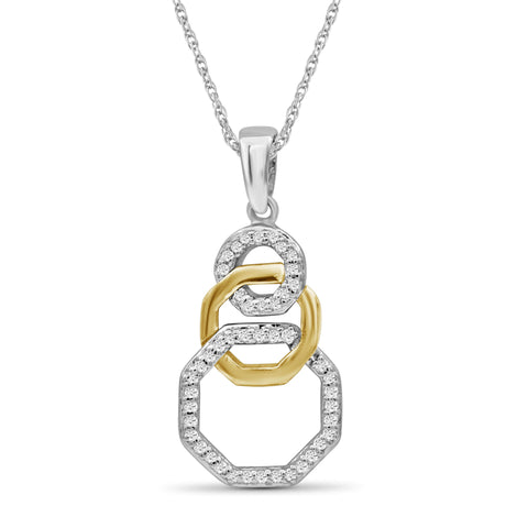 JewelonFire 1/7 Carat T.W. White Diamond Two Tone Silver Octagon Pendant