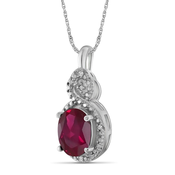 JewelonFire 1.95 Carat T.G.W. Ruby And Accent White Diamond Sterling Silver Pendant - Assorted Colors