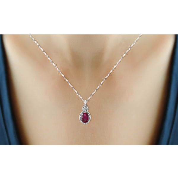 JewelonFire 1.95 Carat T.G.W. Ruby And Accent White Diamond Sterling Silver Pendant - Assorted Colors